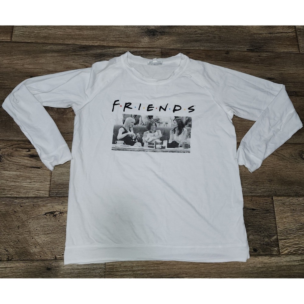 Friends TV Show White T-Shirt Women's Medium Phoebe Rachel Monica Long sleeve